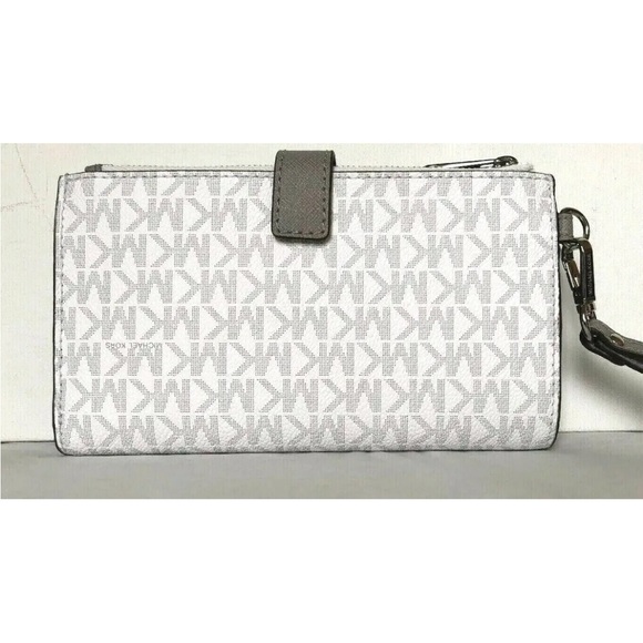 New Michael Kors Jet Set Travel Double Zip Wallet Signature Bright White - Picture 4 of 6